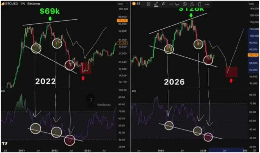 比特币价格图表显示分形对比